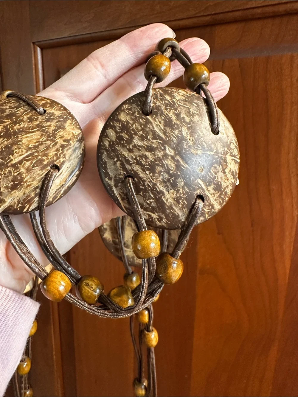 Boho Coconut Disk tie belt with Wooden Beads